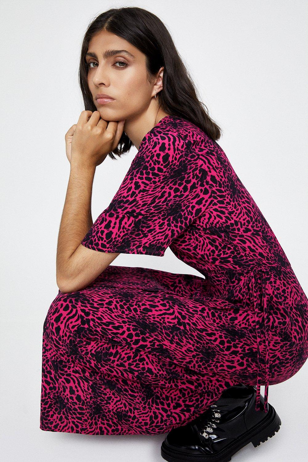 Pink Leopard Wrap Dress | Warehouse